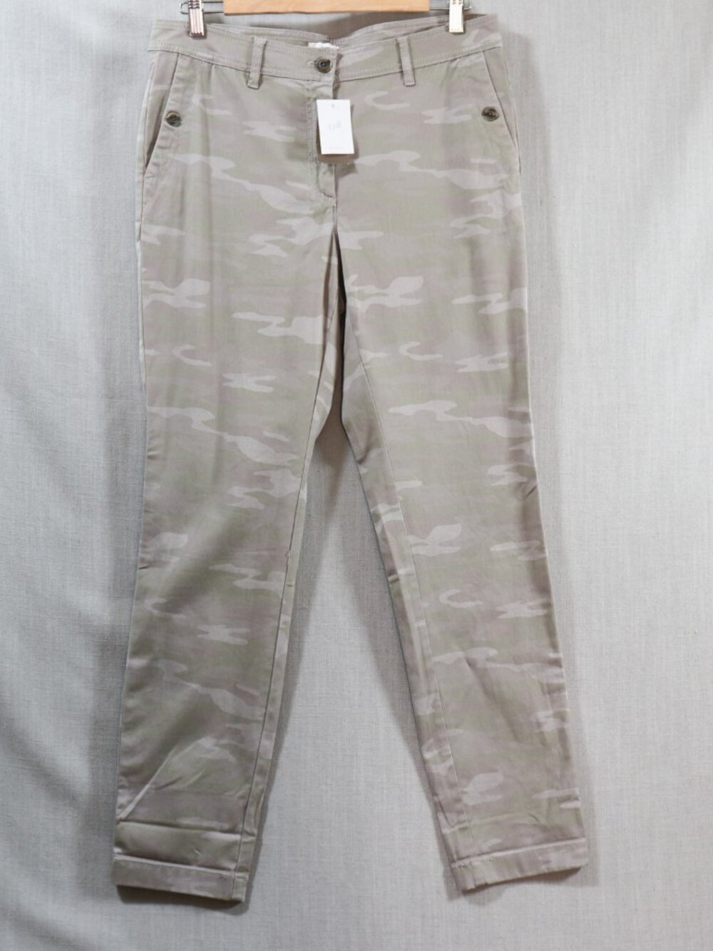 J. Jill NWT Washed Sage Camo Pants 10 Flat Front Trouser Style Tapered Leg Grey